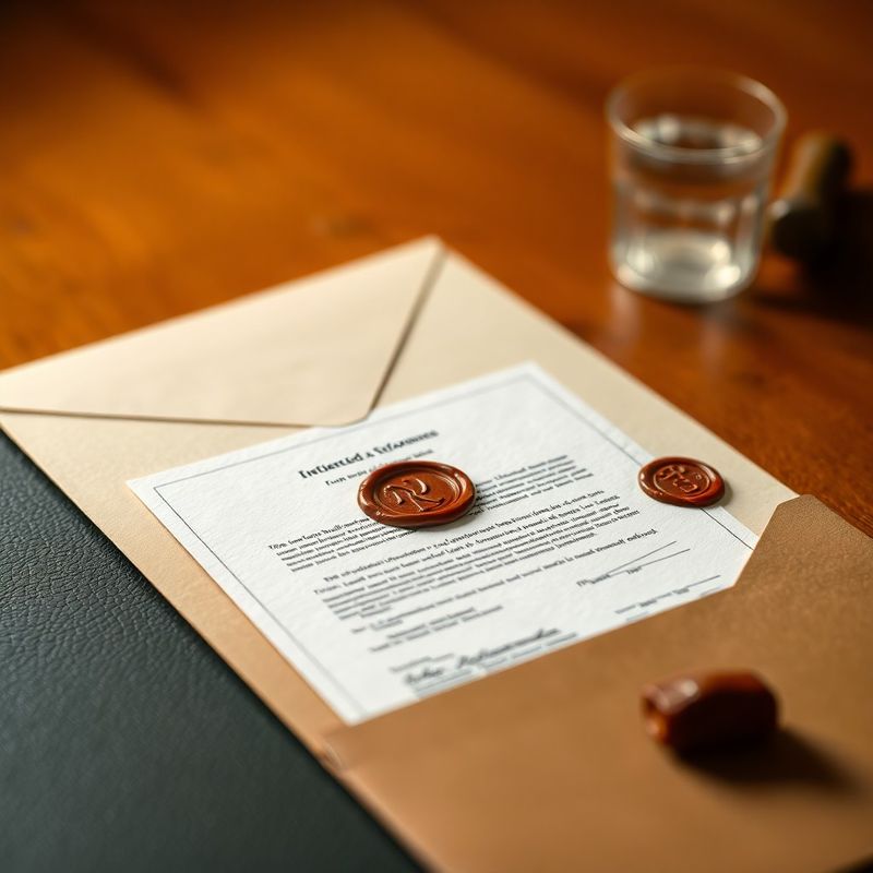 Document notarial cu sigiliu de ceară pe o suprafață de piele verde-pădure